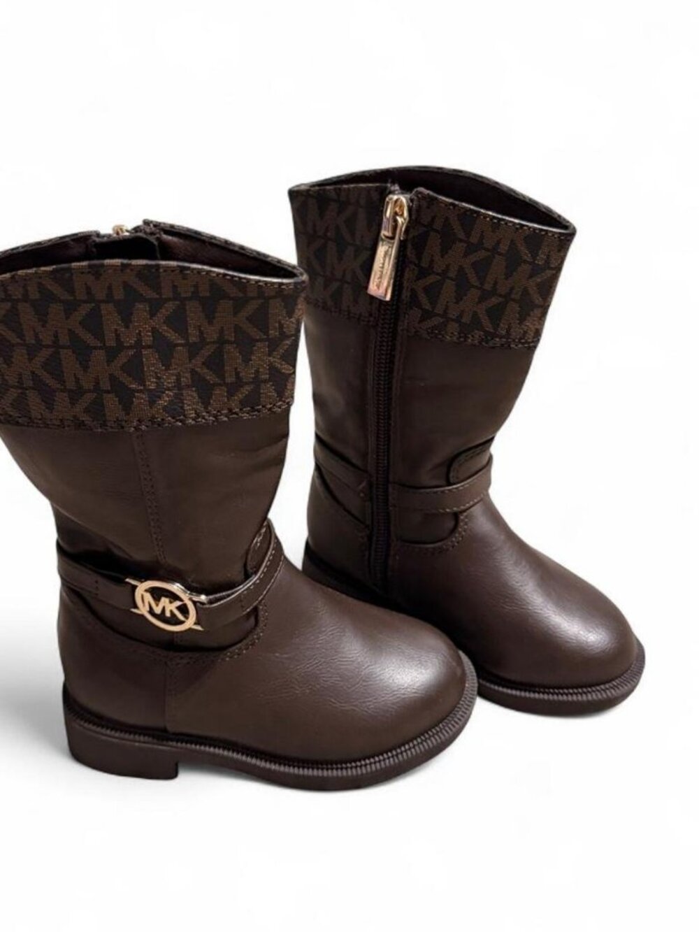Michael Kors Toddler Girls Brown MK Logo Riding Boots Side Zip Size 6